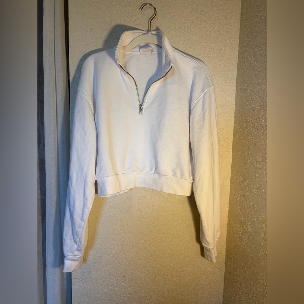 TNA White Quarter-Zip Cropped Pullover